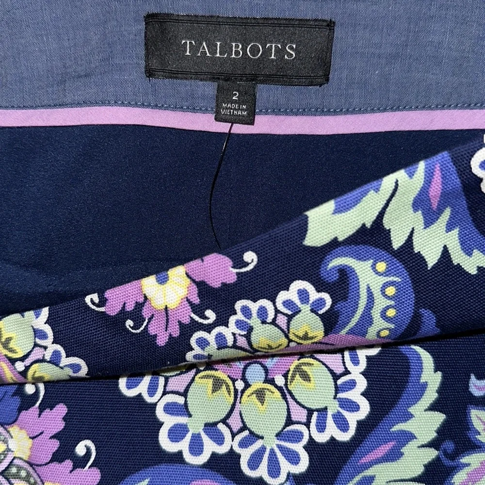 Talbots Navy Paisley And Floral Skirt Size 2 NWT side zipper - Picture 2 of 6
